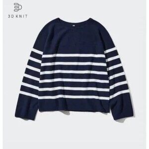 Uniqlo - 3D Knit Cotton Sweater 481165 | Navy & White Striped | Size Medium